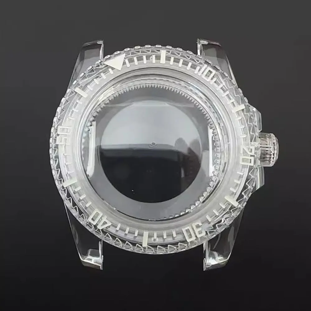 

40mm case green luminous acrylic transparent SUB unidirectional rotating case fits NH35/36 movement 20mm strap watch accessories
