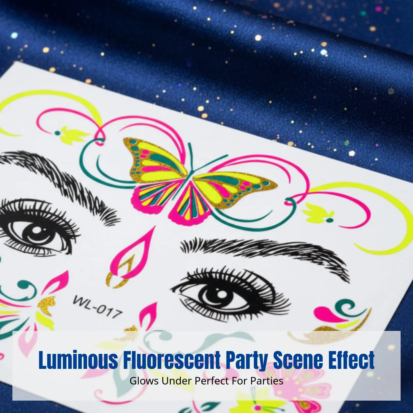 Luminous Radiant Face Stickers, Waterproof, Glow in Low Light, Event Makeup, Nightclub, Temporary Face Decals, Party, Masquerade