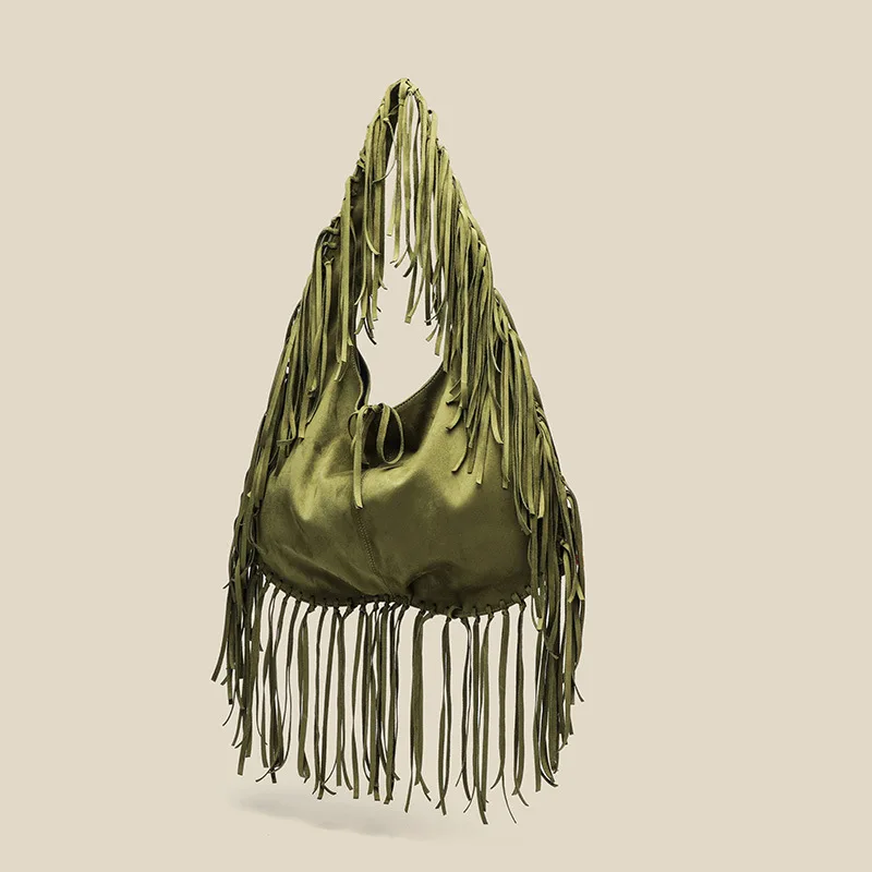 Vintage Suede Hobos Women Shoulder Bags Fashion Bohemian Dress Tassel Handbags Large Capacity Tote Bag Shopper Purses in Stock