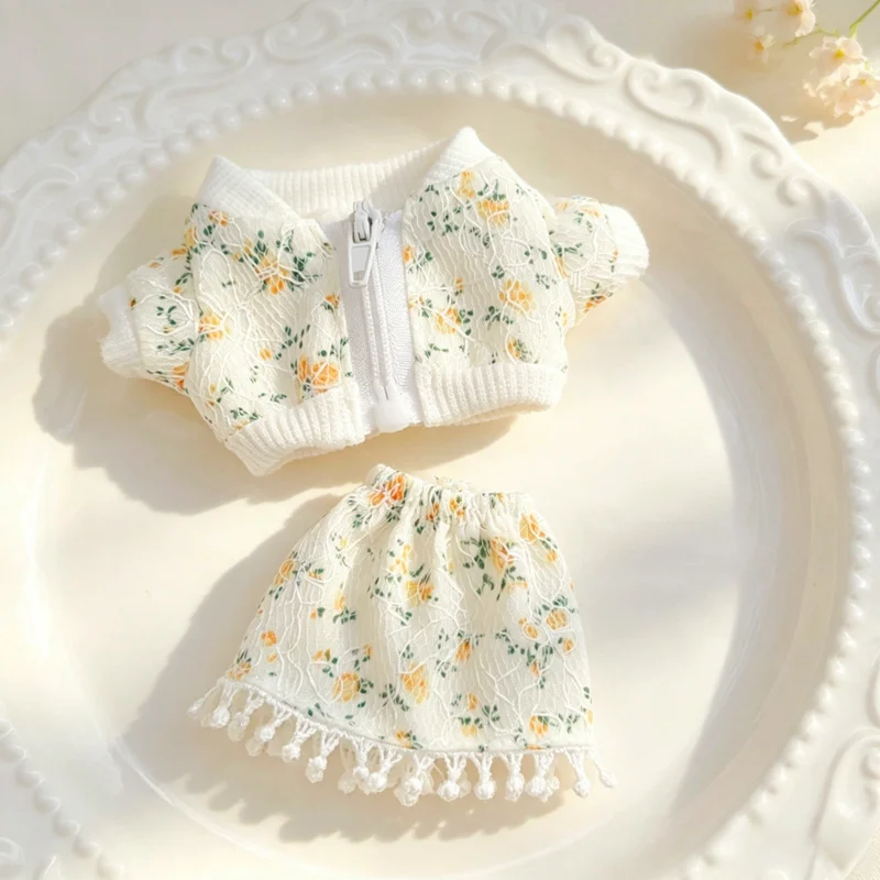 Creative 10cm Doll Clothes for Labubu Cartoon Lace Cheongsam Short Skirt Coat Doll Clothes for 10-15cm Stuffed Animals