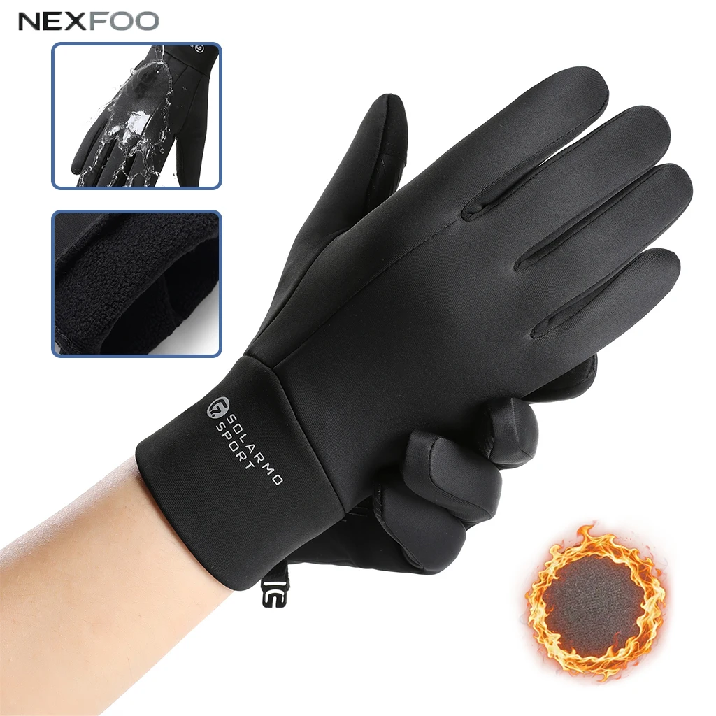 Men Winter Fleece Thermal Sports Gloves Touchscreen Anti‑slip Wear‑resistant Full Finger Gloves for Cycling Hiking Riding Drive