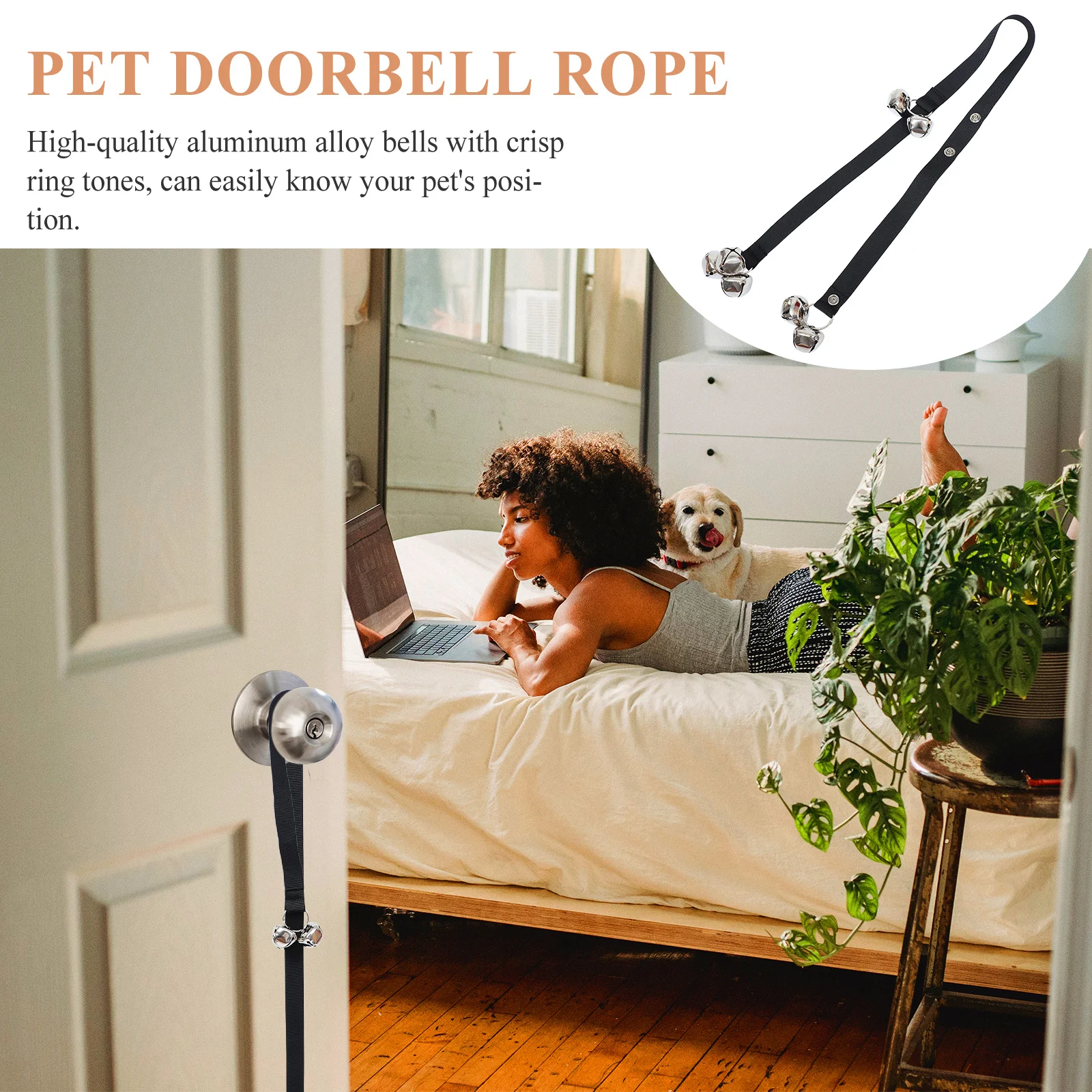 

1pc Doorbell Aluminum Dog Bell For Puppy Traction Band Outdoor Pet Alarm Bell Rope Doorbell Rope Pet Supplies