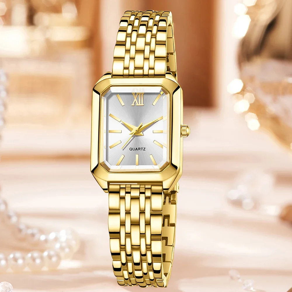 2026Golden Roman Square Watch Unlimited Bracelet Love Double Opening Bracelet Water Diamond Chain Set for Women