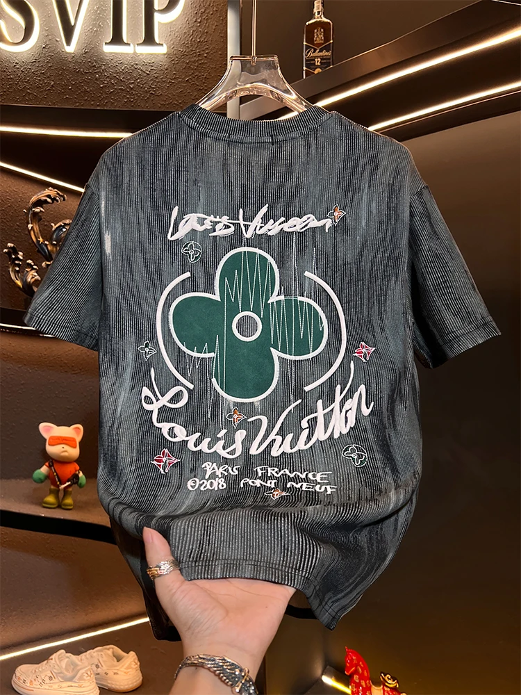 

Summer 2026 Men's High-End ort Sve T-irt Dyed Tie-Dye Hole round Ne Loose f Sve Top Casual Sle Cotton Blend