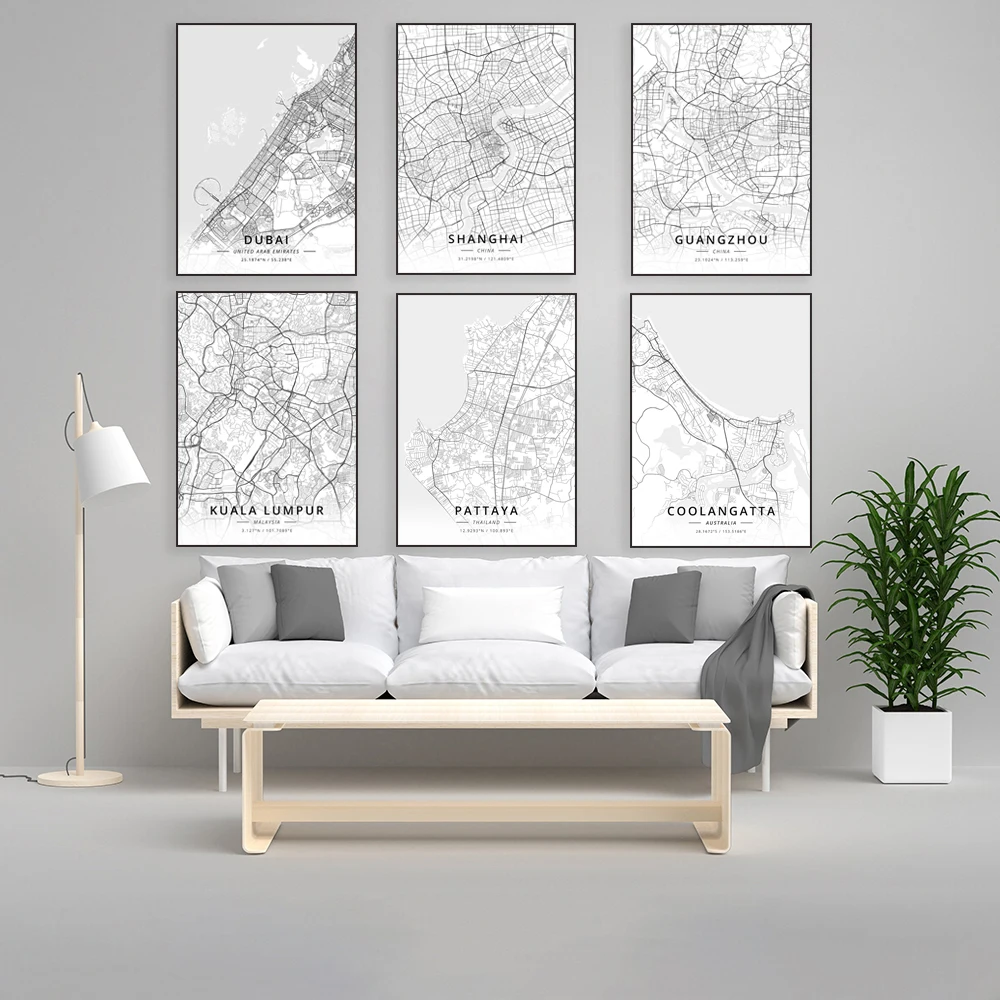 Australia, Türkiye, Guangzhou, Shanghai, Macau, Shenzhen, Malaysia, Mecca, Saudi Arabia, Singapore, Dubai, Thailand map posters