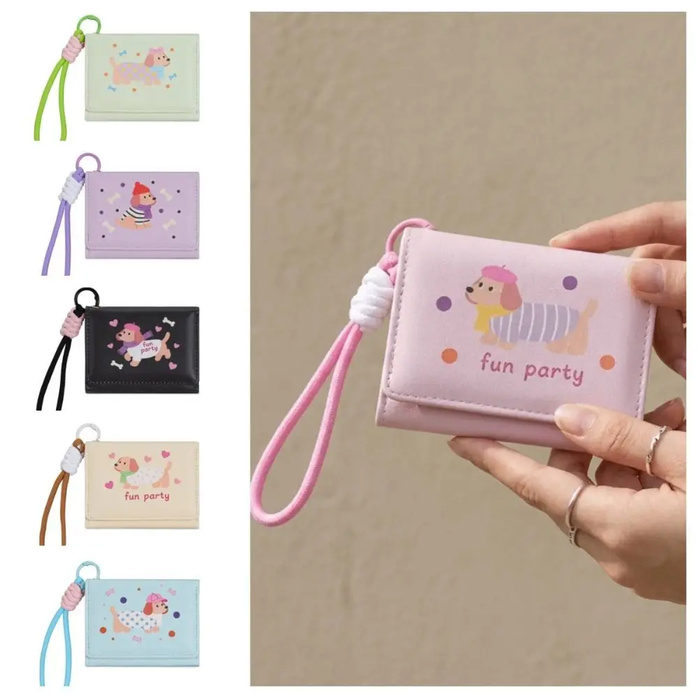 Portable PU Dachshund Dog Wallet Cartoon PU Leather Sausage Dog Card Bag Small Item Bag Multiple Card Short Purse Student