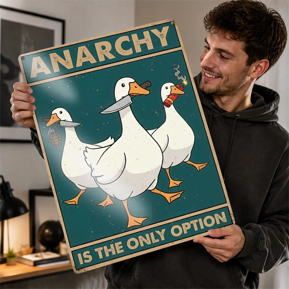 Anarchy Geese 3D Texture Metal Poster Customized Wall Art Tin Sign Gift for Mancave Decoration Room Accessories Decor Luxury