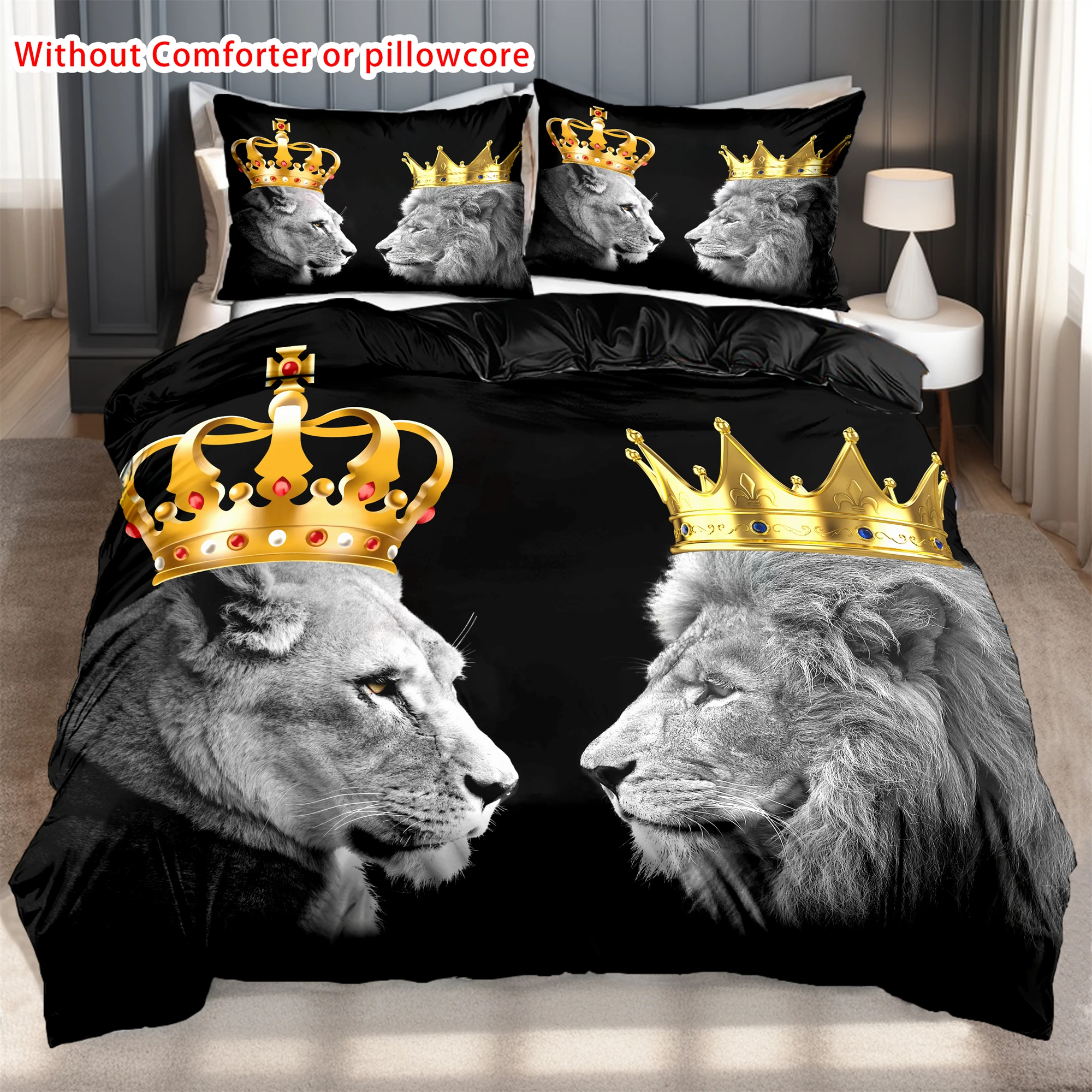 

Black Lion Crown 3D Printed Quilt cover pillowcase Lovely Wild Animals Bedding Set for Kids Teens Adults Wildlife Duvet cover