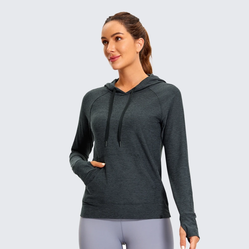 SYROKAN felpa con cappuccio da donna camicie a maniche lunghe Running Workout Top Pullover felpe con tasca Casual per il tempo libero con cappuccio