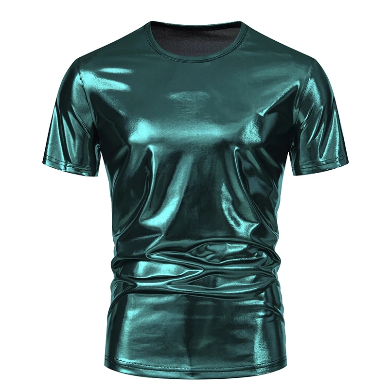 Summer Men\'s Shiny Metallic T Shirt Fashion Gold Stage Costume Short Sleeve Top Tees Disco Party NightClub T-Shirts