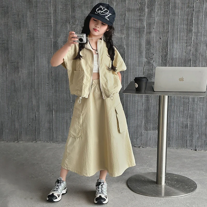 Girls' Summer Fashion Internet Celebrity Set 2024 New Korean Edition  Blast Street Fashionable Work Dress Set