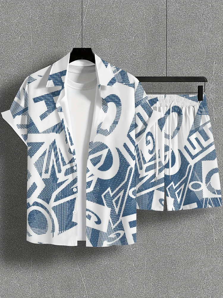 

Летние мужские рубашки с 3D принтом и буквами граффити, модные рубашки с коротким рукавом, повседневные пляжные шорты, уличная одежда, гавайский костюм, одежда