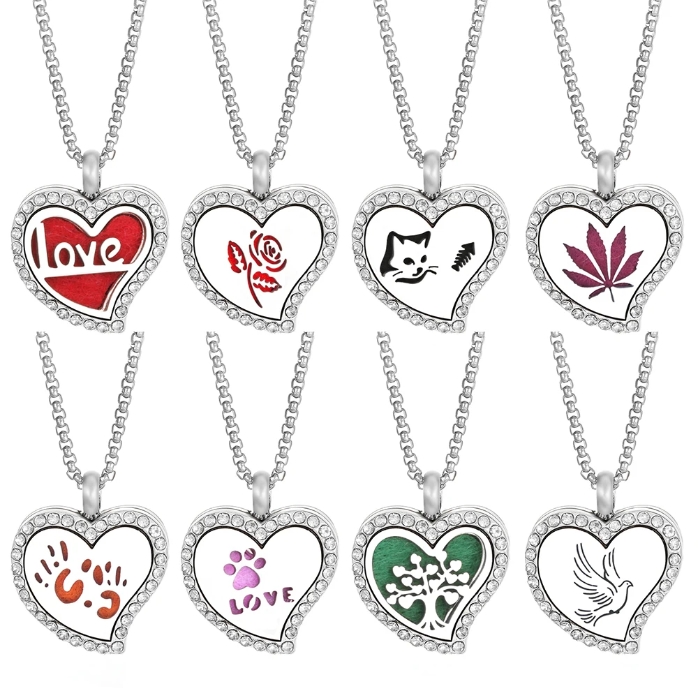 New Heart-Shaped Aromatherapy Couple Necklace Perfume Locket Diffuser Pendant Tree of Life Fashion Stainless Steel Jewelry Gift