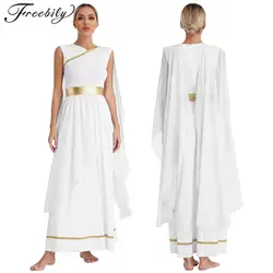 Women Halloween Greek Deity Queen Athena Goddesses Cosplay Costume Ancient Chiffon Roman Toga Dress Church Choir Worship Robe