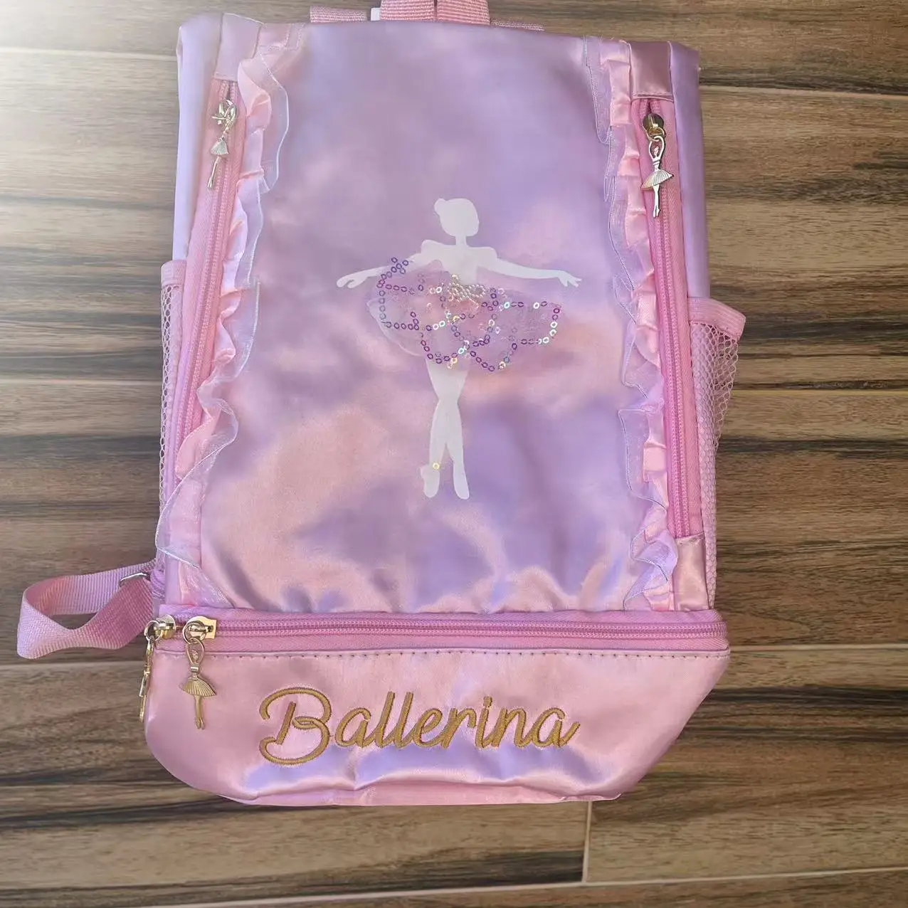 

Embroidered Name Girls Ballet Backpack Large Capacity Kids' Shoulder Bag Custom Name Training Class Dancing Shoes Bag