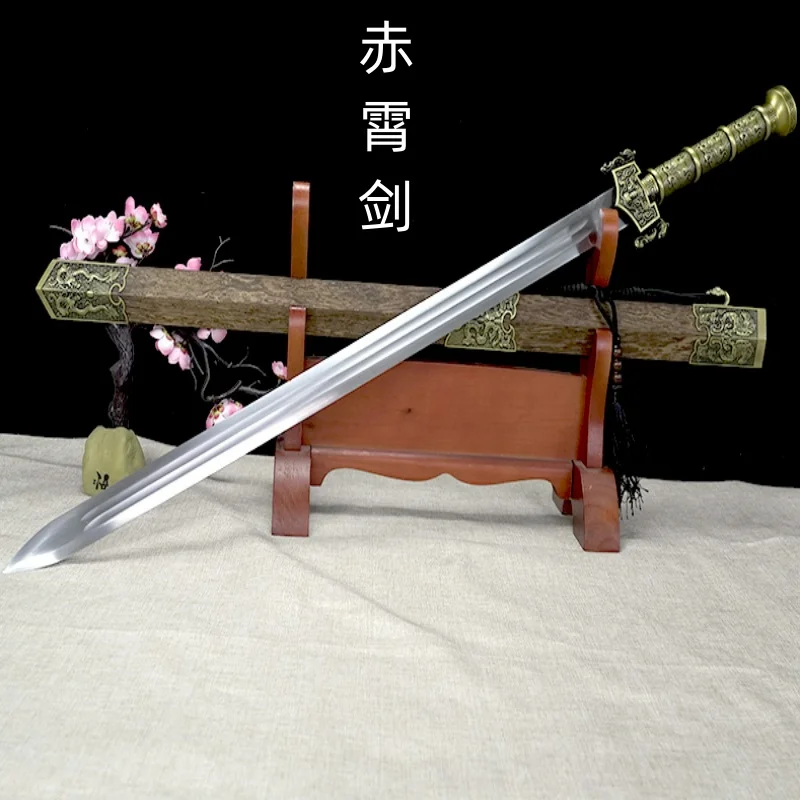 Hand crafted Han Sword, Red Sky Sword, Flower Pear Wood Ornament, Gift Collection, Anti body Cold Weapon