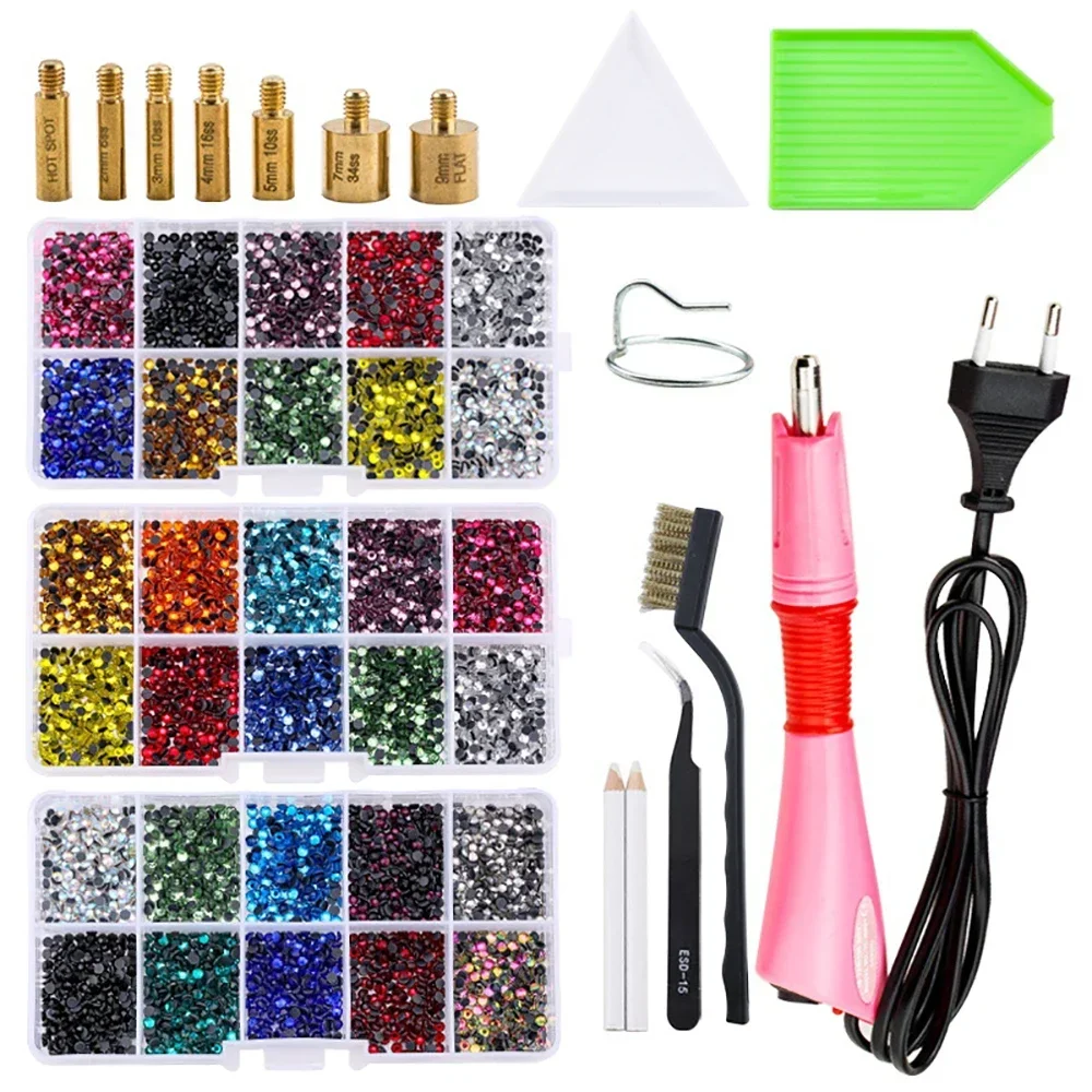 1 Set 2000 stks Hotfix Strass Applicator Set Opstrijkbare Wands met 7 Tips Salon DIY Manicure Gereedschap Glas Kristal Diamant Nail Art