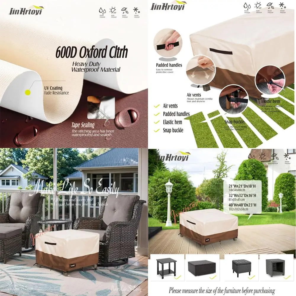 

Patio Ottoman Cover Waterproo Square Outdoor Ottoman Covers, 32W x 32D x 16H Inches Patio urniture Covering Protector Outdoor Si