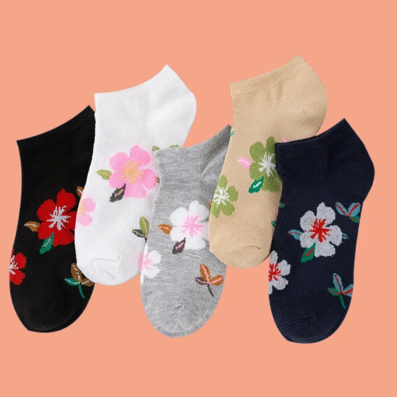 Calcetines invisibles para mujer, medias cortas, finas, pequeñas flores, boca baja, primavera y verano, 5/10 pares