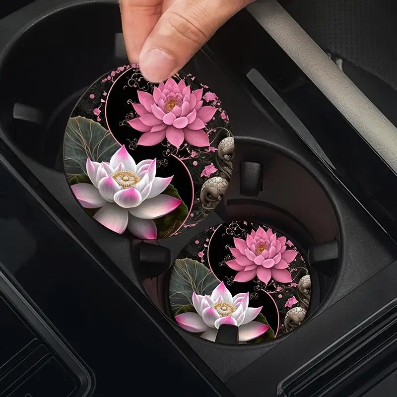 Ceramic Lotus Absorbent Coaster Designed for Car Cup Holder Anti Slip Mat for Stylish Car Interior Decoration
