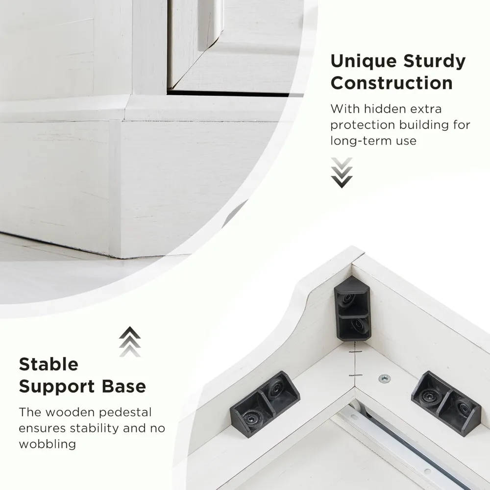 منضدة مزرعة خشبية ريفية مع محطة شحن 22 بوصة طاولة نهاية واسعة 3 مقابض بار أدراج كبيرة تسريحة صغيرة