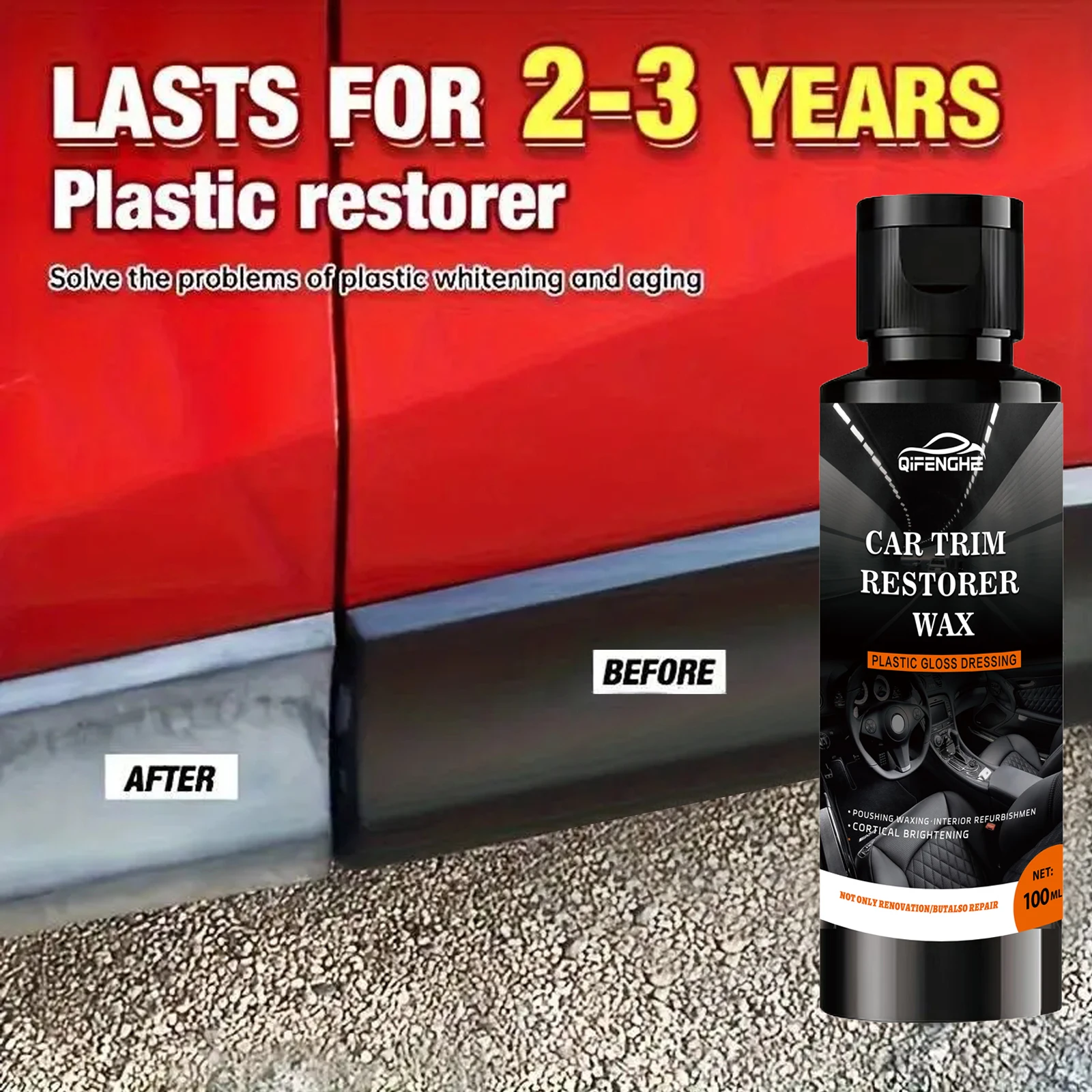 Multi-Purpose Car Restoration Wax Plastic Parts Refurbisher, Interior Shine Enhancer Tire Protector Yellowing Repair