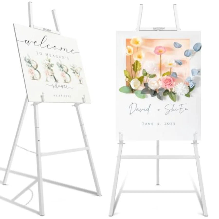 Easel Stand for Sign Heavy Duty Metal Display Easel with Adjustable Chain 4-Tier Height Art Easel for Painting Wedding Sign Pos