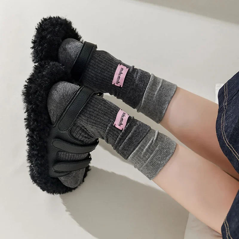 Fashion For Women Retro Korean Pink Label English Letter Striped Cotton Socks Spring Autumn Soft Comfortable Mid-tube Sport Sox