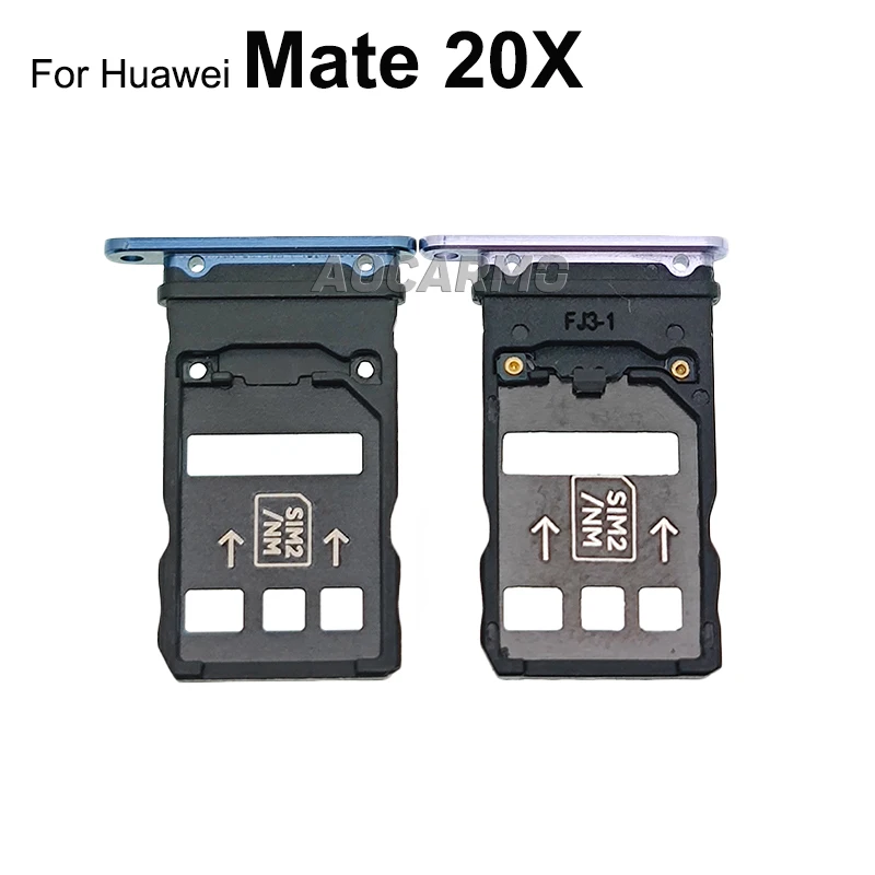 Aocarmo Blue Silver For Huawei Mate 20X Sim Card Tray Holder Nano Slot Replacement Parts