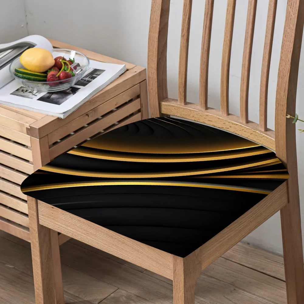 2/4/6pcs Chair Seat Slipcover, Black Gold Wave Print Elastic Chair Cover for Dining Room