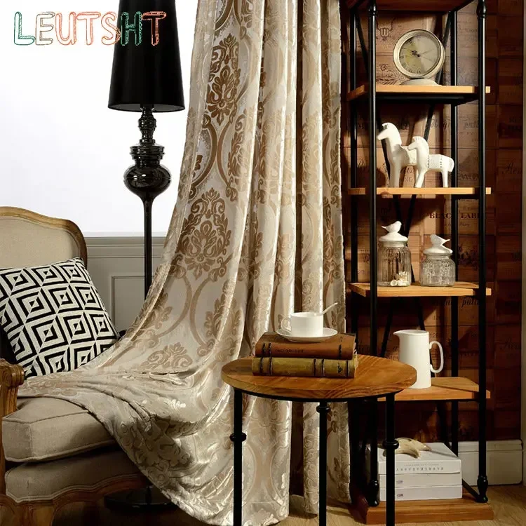 

European Style Curtains for Living Dining Room Bedroom Luxurious Coffee Color Simple Jacquard Fabric Custom Window Screen