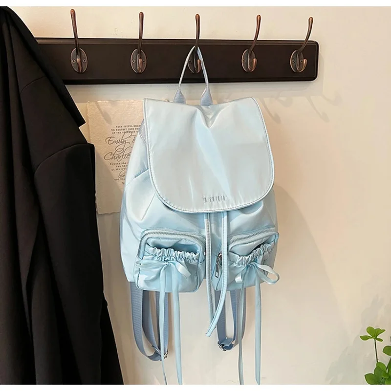 Korean College Style Casual Backpack Large Capacity Ballet Girl  Knot Double Shoulder Bag Student Bag Youth Daily Use