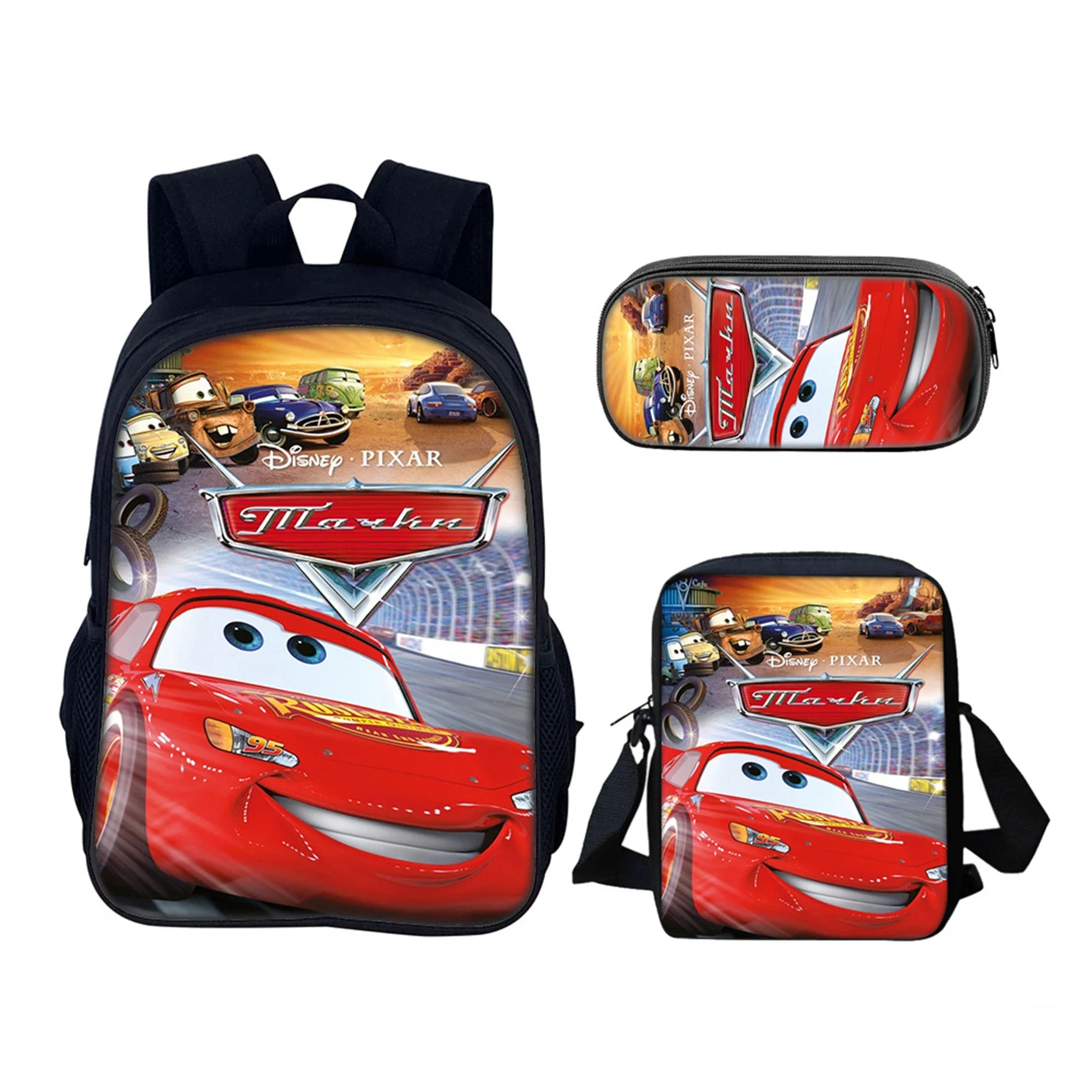 

Disney Cars Backpack-Student 3 in 1 School Backpack Set-Lightning McQueen Bookbag with Shoulder Bag Pencil Case