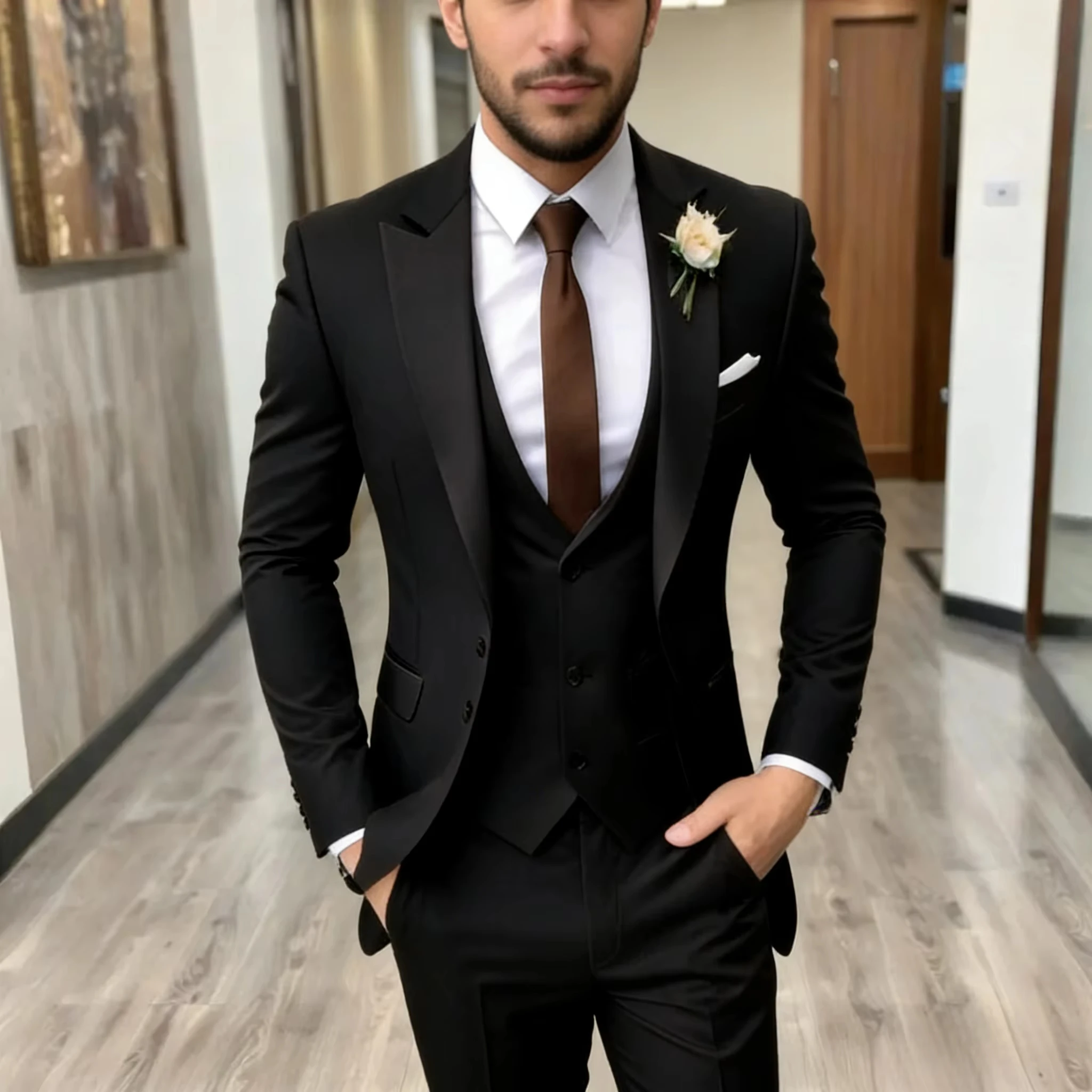 

Мужской костюм-тройка Slim Fit (2 комплекта): пиджак, брюки, жилет для свадьбы, торжественных мероприятий, деловых встреч и пляжа