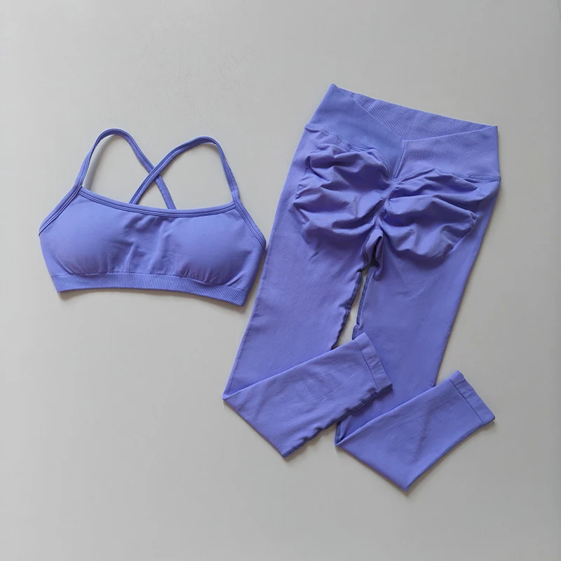 سلس عالية الخصر اليوغا طماق النساء التجفيف السريع تنفس الجري الرياضة حمالات الصدر دعوى كروس الظهر اللياقة البدنية مجموعة اليوغا #6