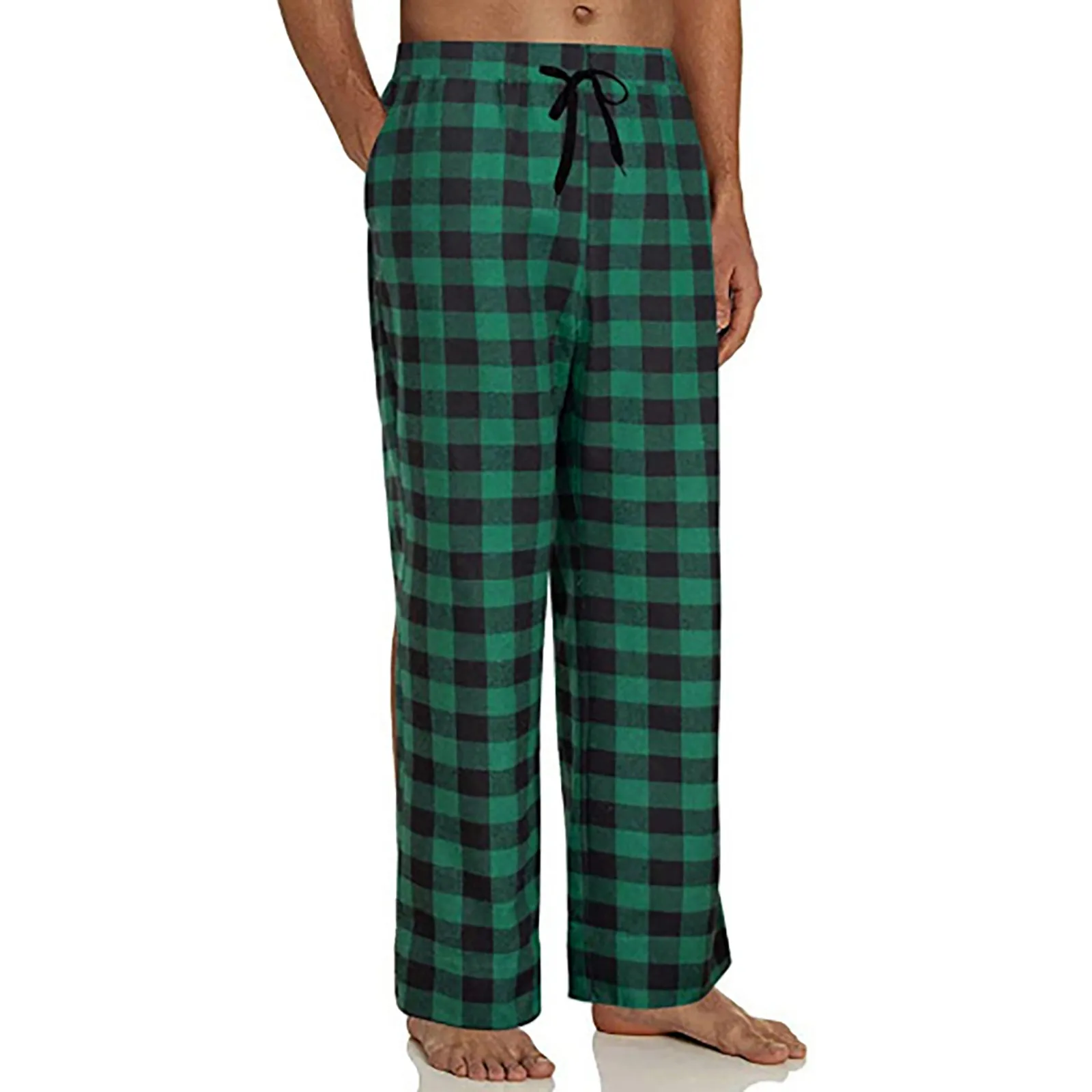 Pijamas para hombre, pantalones a cuadros, pantalón largo para dormir con bolsillos, pantalones de pijama suaves, ropa clásica para el hogar, ropa de moda coreana con cintura elástica