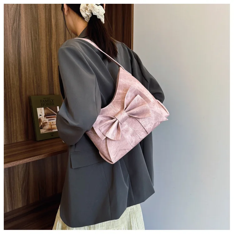 

2025 Korean Bow Bucket Bag - Women's Cute Shoulder Purse, Simple Versatile Niche Messenger Bag​​