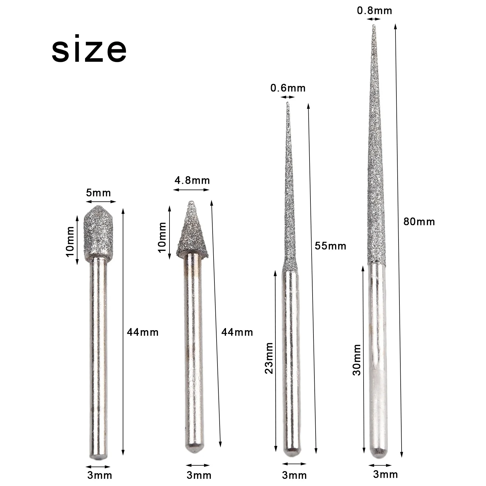 4 sztuk 3mm Shank rzeźba igła szlifowanie pręt Mini wiertarka diamentowe grawerowanie wiercenie strona główna DIY elektronarzędzia części zamienne do wymiany