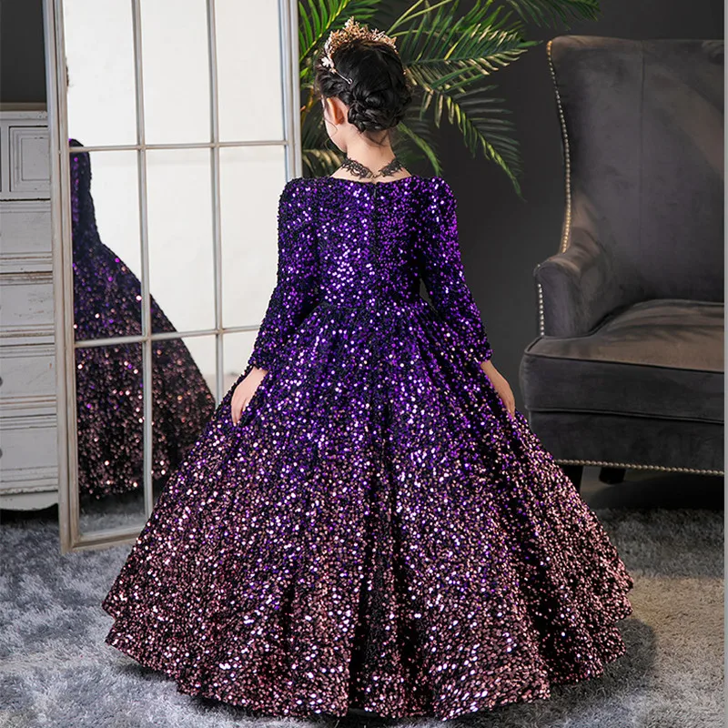 2024 Luxurious Party Dress for Kids Girl Children Fancy Christmas Dresses for Girls Kids Sequins Ball Gown Teens Gala Costume