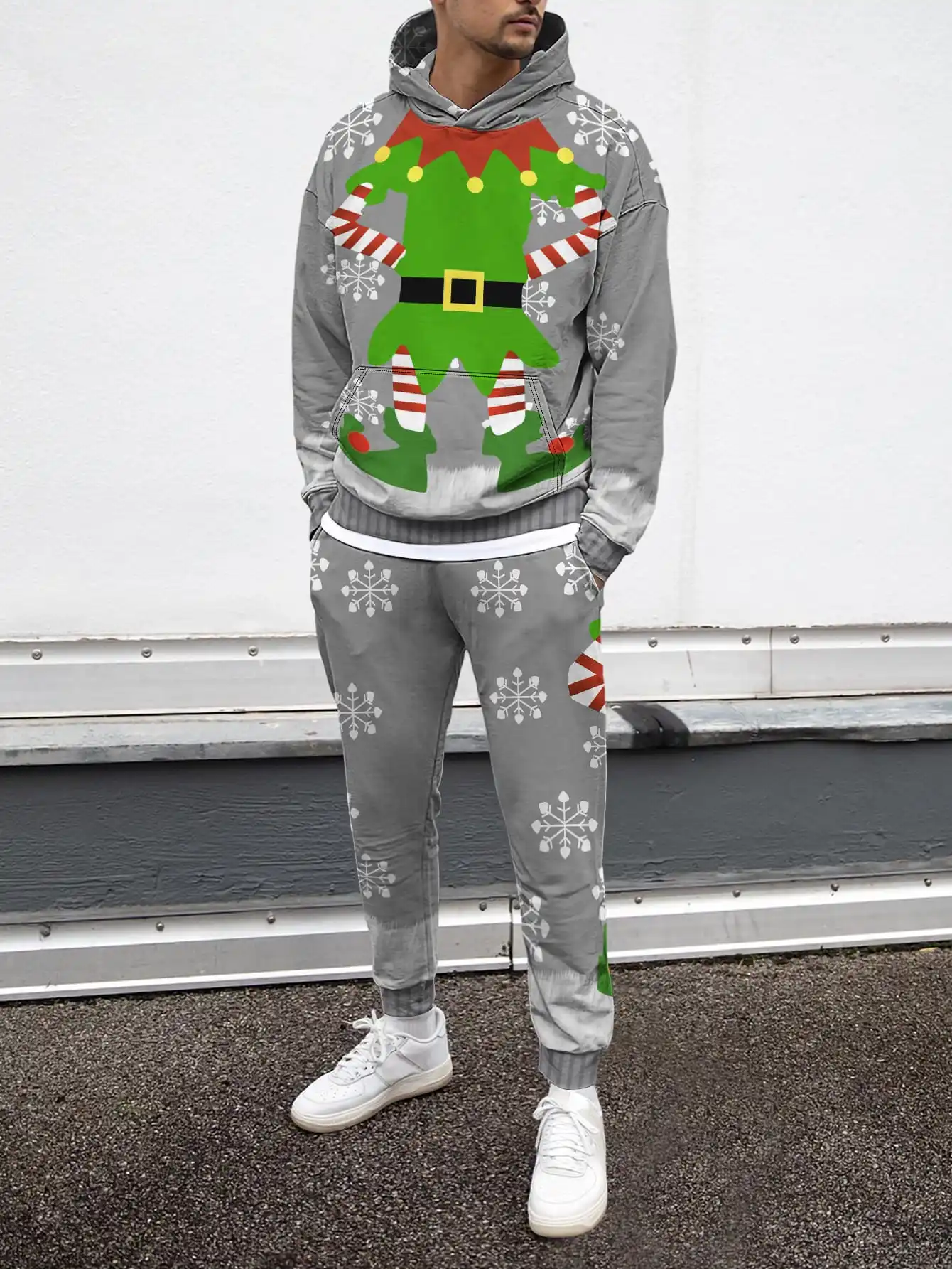

Harajuku Style Christmas Santa Claus Elk Men 3D Print Hoodie Trouser 2Pc Sets Gingerbread Man Snowflakes Creative Art Design