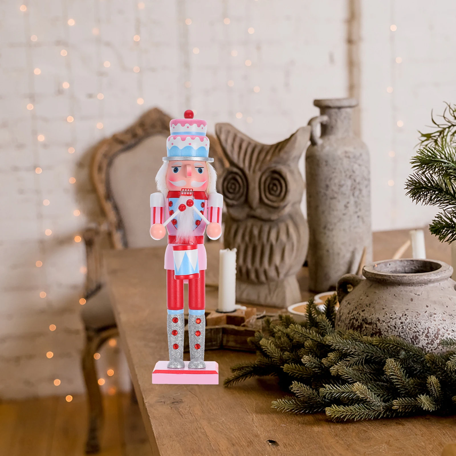 

Christmas Nutcracker Ornament Outdoor Figures Ornaments Pink Wood Holiday Collectibles