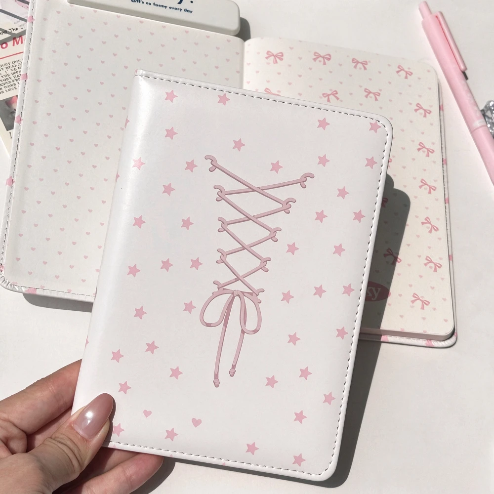 B6 Sweet Ballet Series Bow Notebook 80 Sheets PU Leather Cover Notepad Student Diary Hand Journal Note Book Aesthetic Stationery