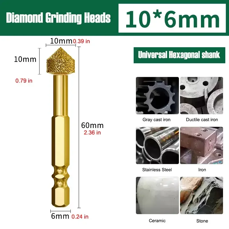 7Pcs Hex Shank Grinding Burr Set, Vacuum Brazed Rotary File Bits for Stone Ceramic Metal Polishing Carving Drilling Tools