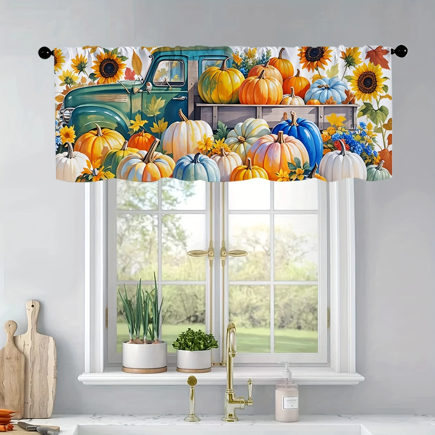 

1 piece of autumn pumpkin sunflower kitchen curtain curtain pocket window treatment living room bedroom bathroom home decoration