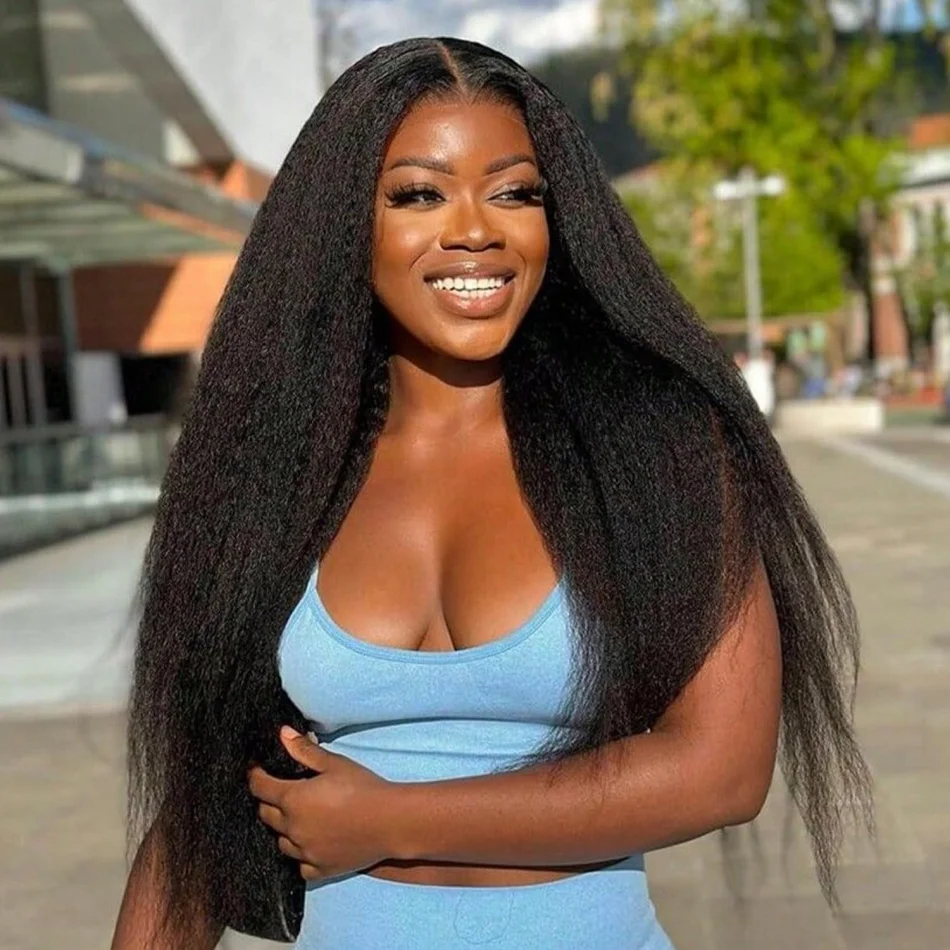 Kinky Straight 3In1 Half Wigs Human Hair Seamless Quick Install Beginners Friendly Easy Install Machine Wig Wear And Go Drawstring Half Headband Wigs