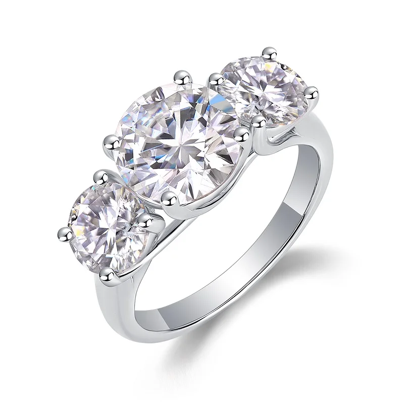 JIUZUAN 3 Carat Three-Stone Moissanite Ring - S925 Silver, 18K Gold Plated, Hypoallergenic, Perfect for Engagement & Wedding