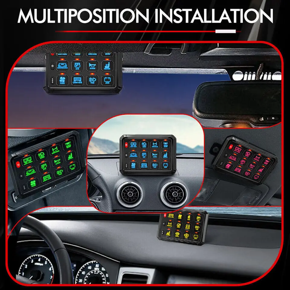 Panel de interruptor RGB12, caja de sistema de relé de Control de circuito momentáneo con interruptor de palanca multifunción de brillo de 5 niveles de alta potencia