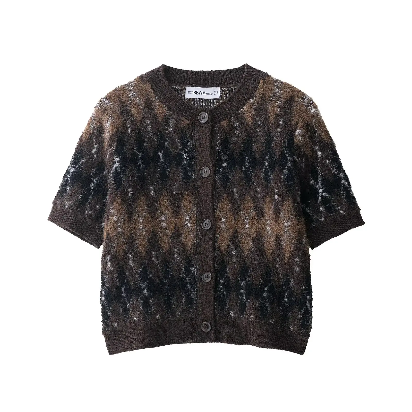 

Women's Short-Sleeve Knit Jacket 2025 New Arrival Women's Fashion Trendy Diamond Pattern Short-Sleeve Knit Jacket