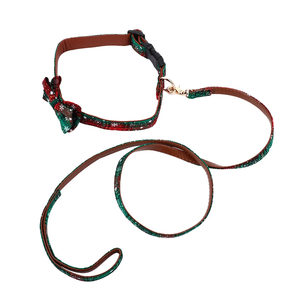 2Pcs Christmas Dog Collar and Leash Set Bow Tie Pet Neckchain Adjustable Comfort Fit Dog Leash Matching Set Holiday Photo Prop