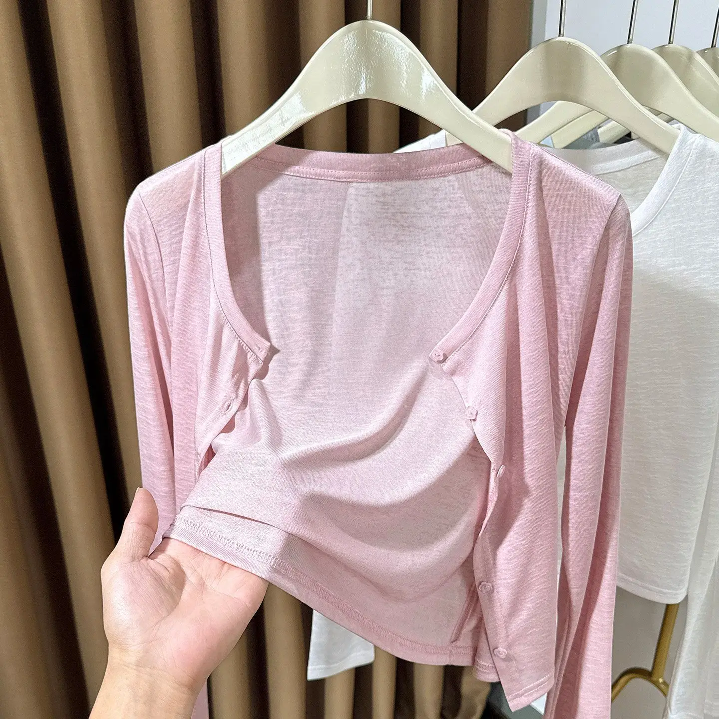 Dopamine Yellow Ice Silk Small Wrap Cardigan Women's Summer with Strap Outer Match Skirt Lightweight Sun Protection Air Condi...